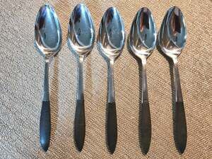 Epic Japan Stainless Mid Century Modern Black Handle Tablespoons Set of 5